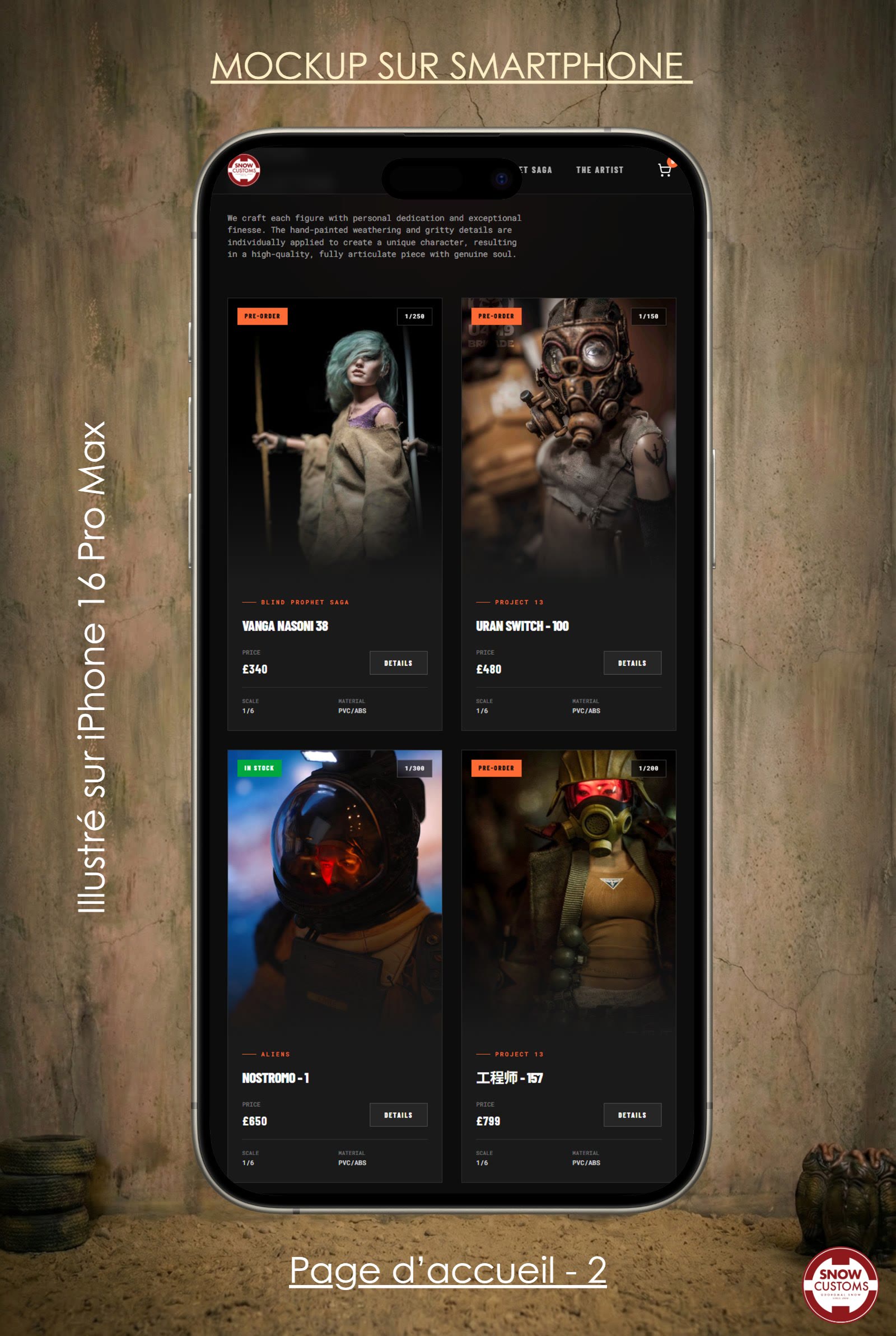 Maquette sur smartphone : la collection.