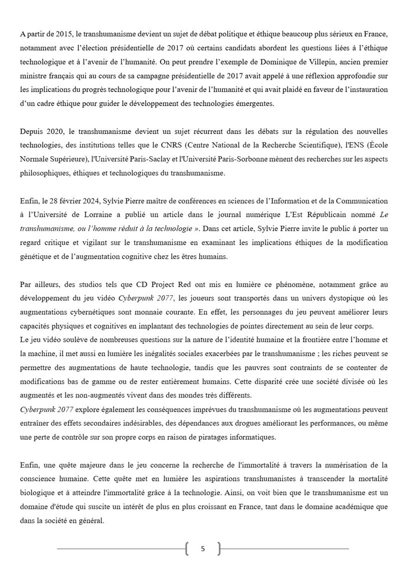 Page 3 du dossier sur le transhumanisme.
