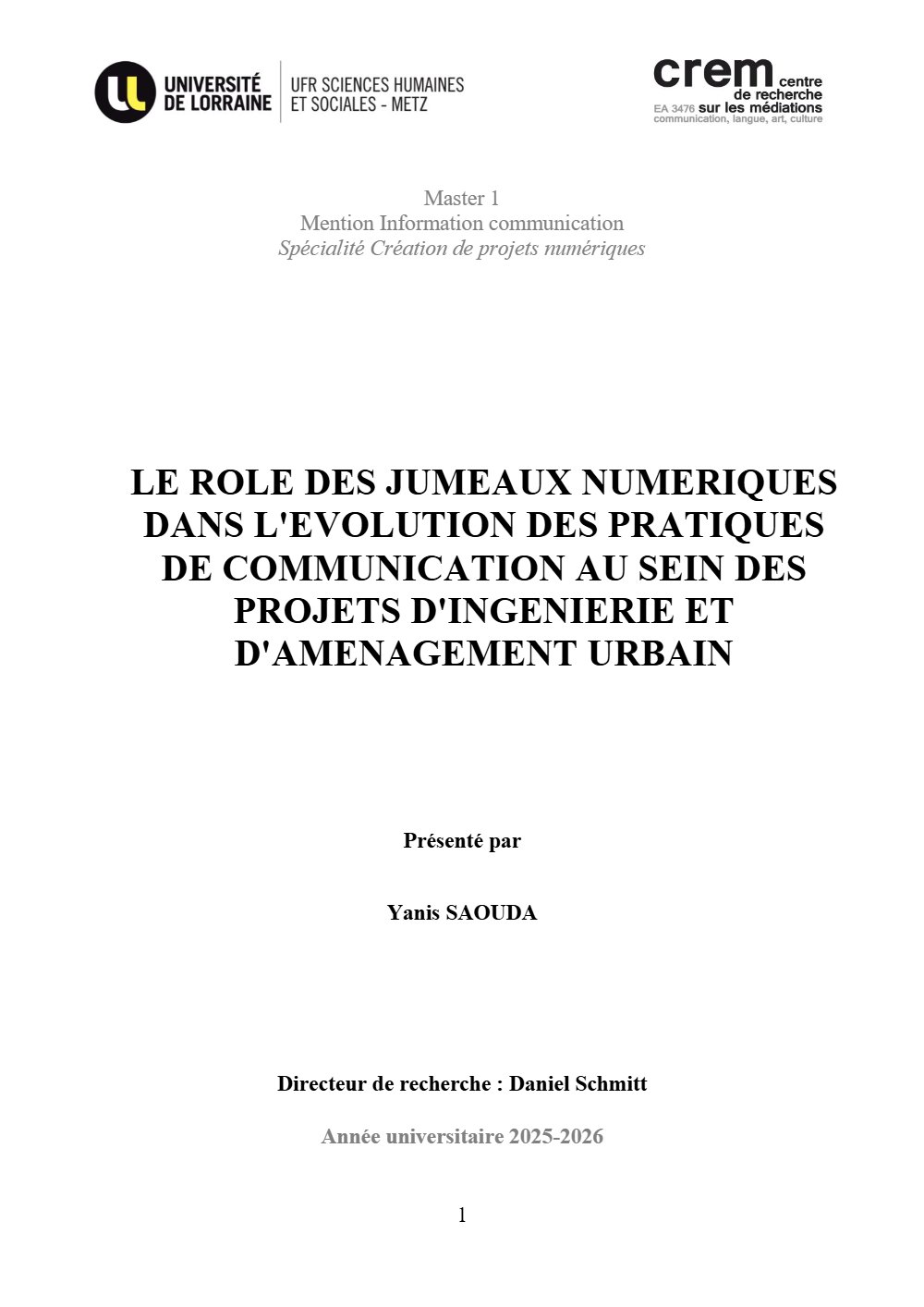 Page 1 du mémoire.